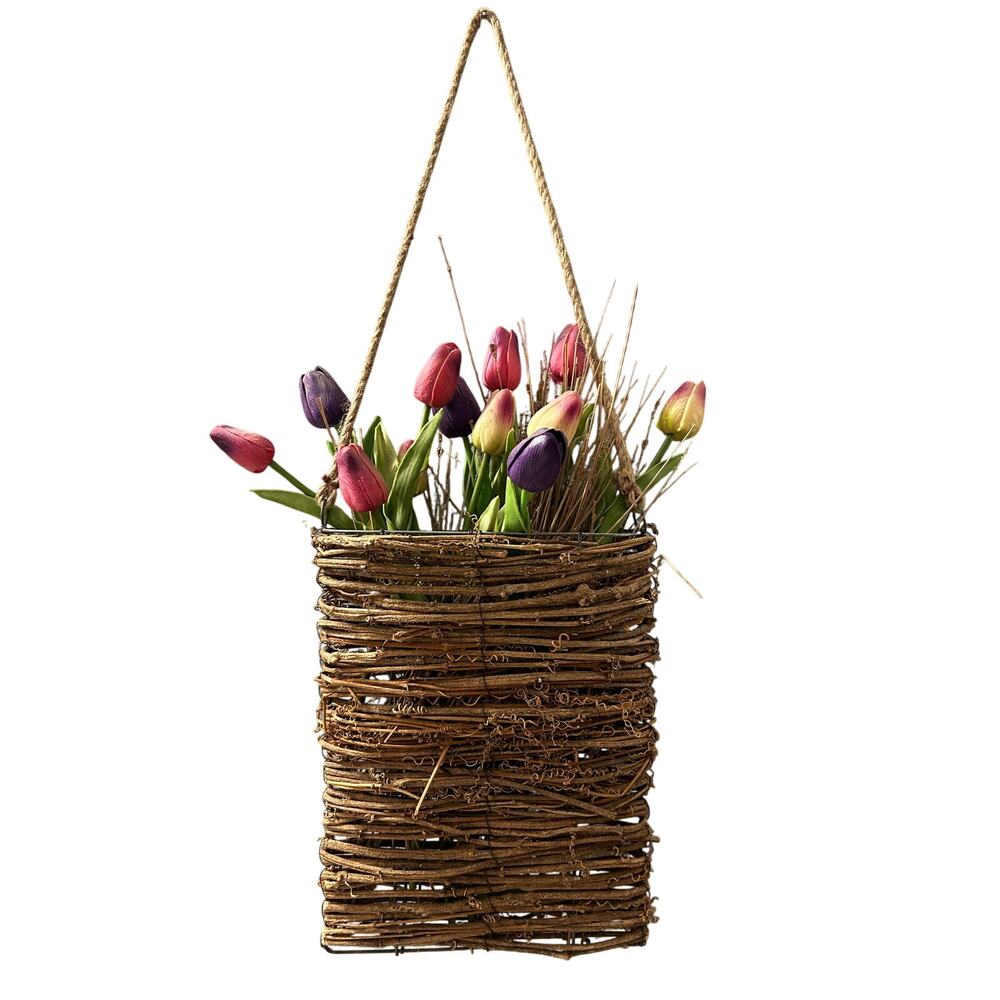 Rustic Grapevine Wall Pocket Basket Hanging Farmhouse Decor Natural Twig Vase